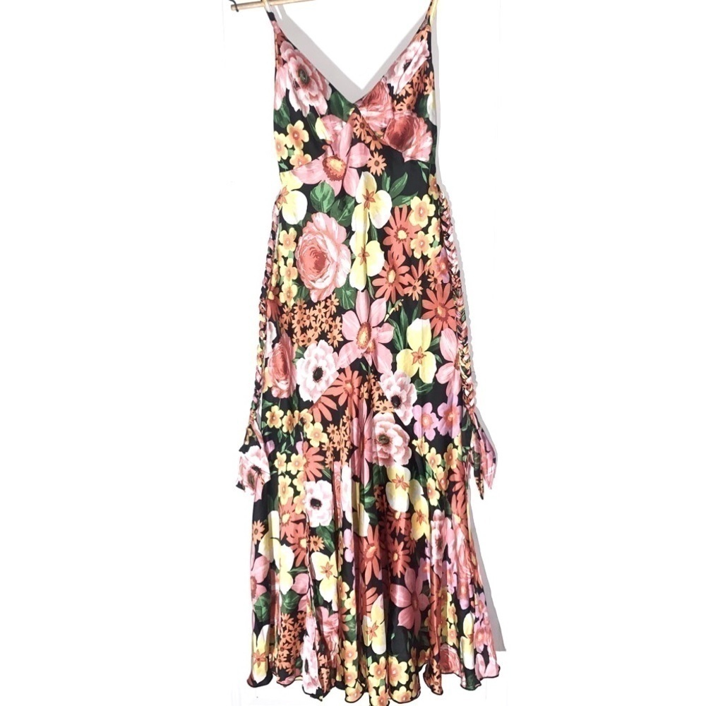 ASOS DESIGN Maxi Slip Dress With Plait Belt In 70s Floral Print Size 4
